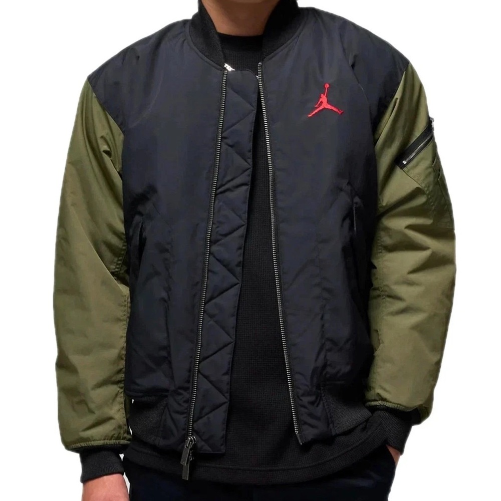Nike Jordan Renegade Bomber Jacket Off Noir Olive HQ2664-045 Men's Size L - Picture 1 of 7